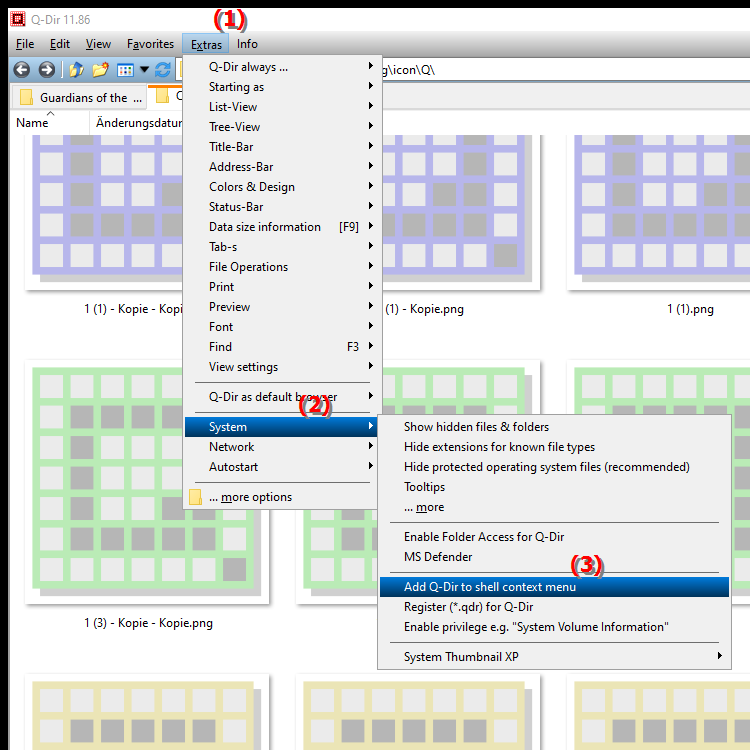 How do I add Quad File Explorer Q Dir to the Windows Shell menu